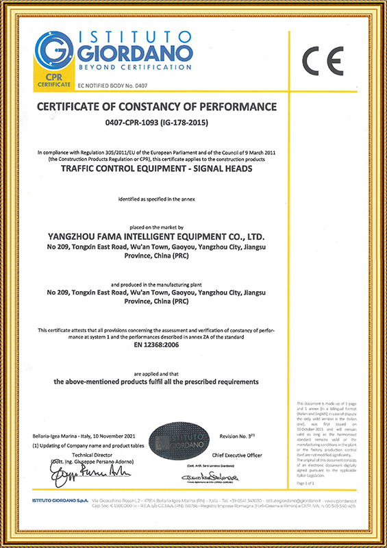 CERTIFICAT DE CONSTANTANCE DES PERFORMANCES